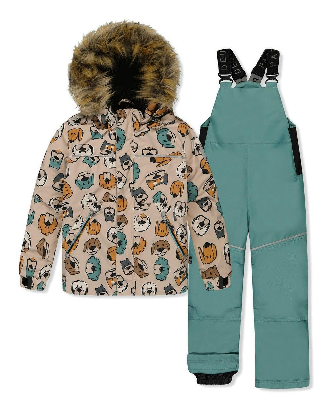 Two Piece Discover Snowsuit Beige Printed with Dogs