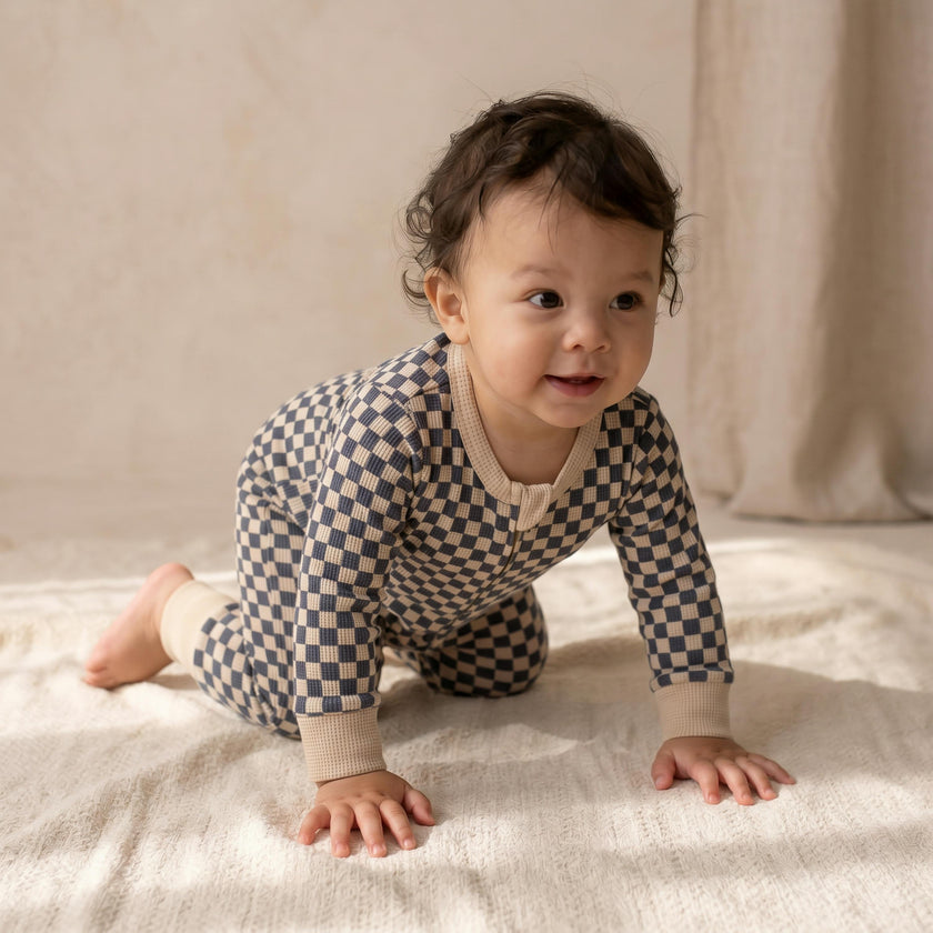 Organic 2-Way Zip Romper - Midnight Check