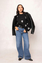Micah Crew Neck Sweatshirt in Black & Bows