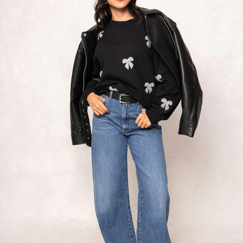 Micah Crew Neck Sweatshirt in Black & Bows