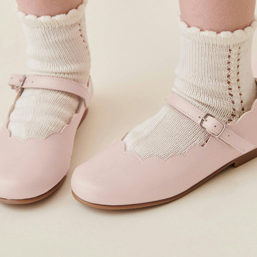 Blush Leather Girl Scallop Mary Jane Shoes