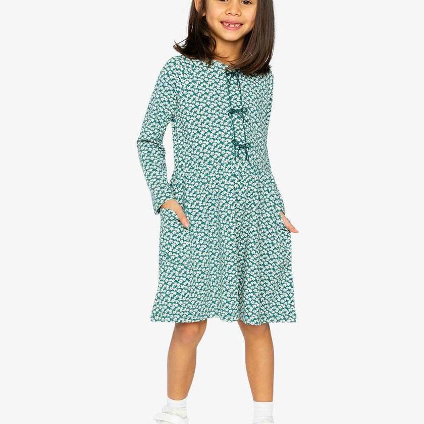 Organic Cotton Dress With Pockets Green Floral Print