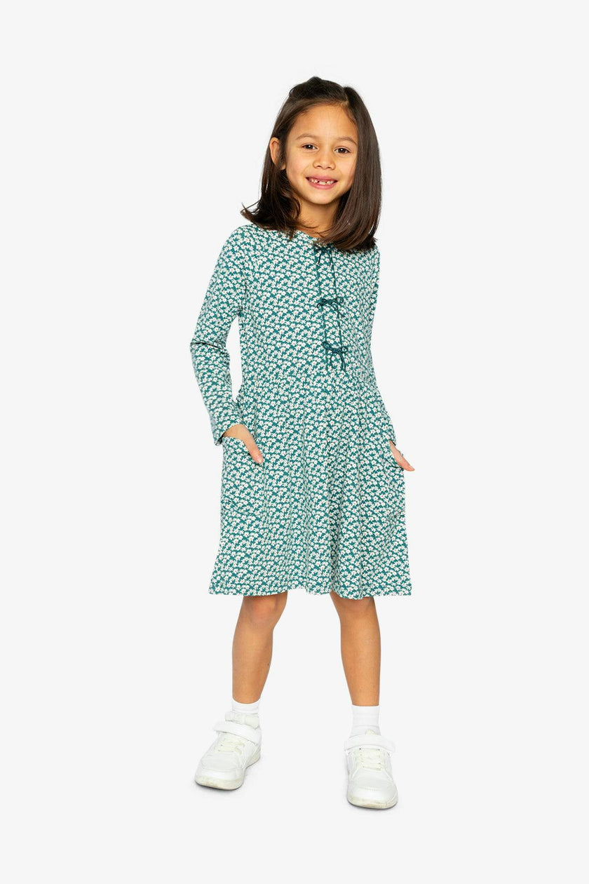 Organic Cotton Dress With Pockets Green Floral Print