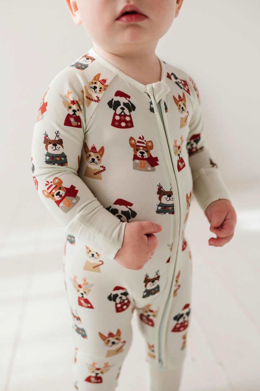 Baby Boy Long Sleeve Zip Romper in Christmas Dogs