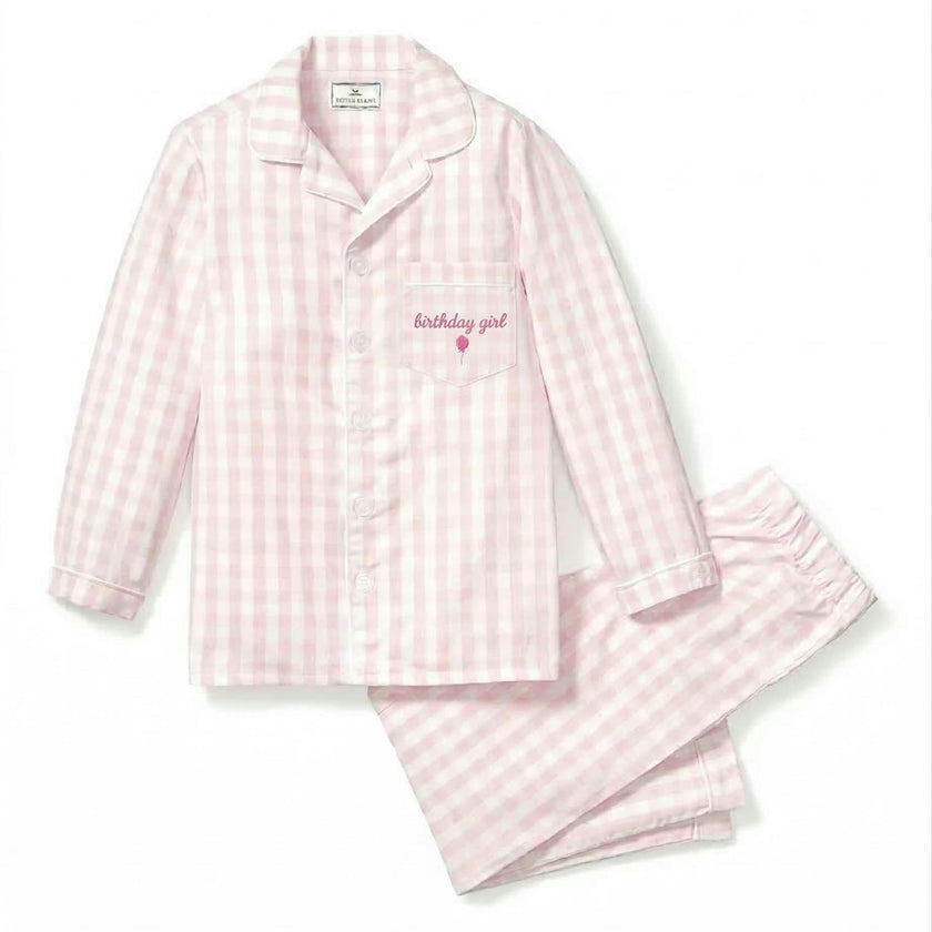 Kid's Twill Pink Gingham Pajama 'Birthday Girl'