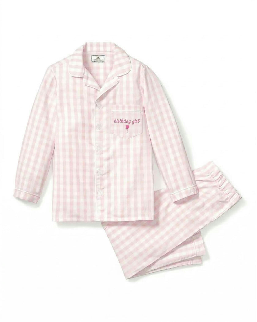 Kid's Twill Pink Gingham Pajama 'Birthday Girl'
