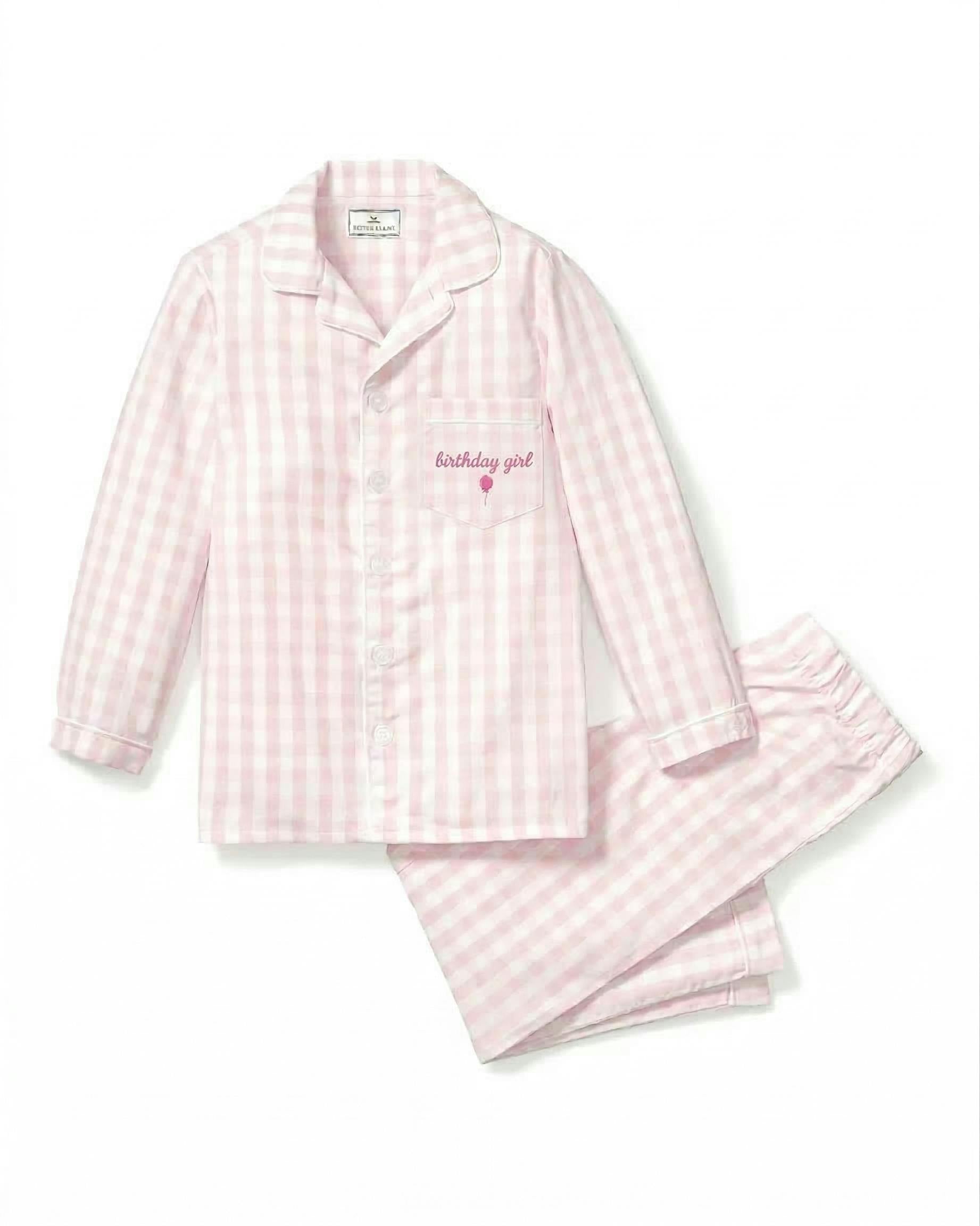 Kid's Twill Pink Gingham Pajama 'Birthday Girl'