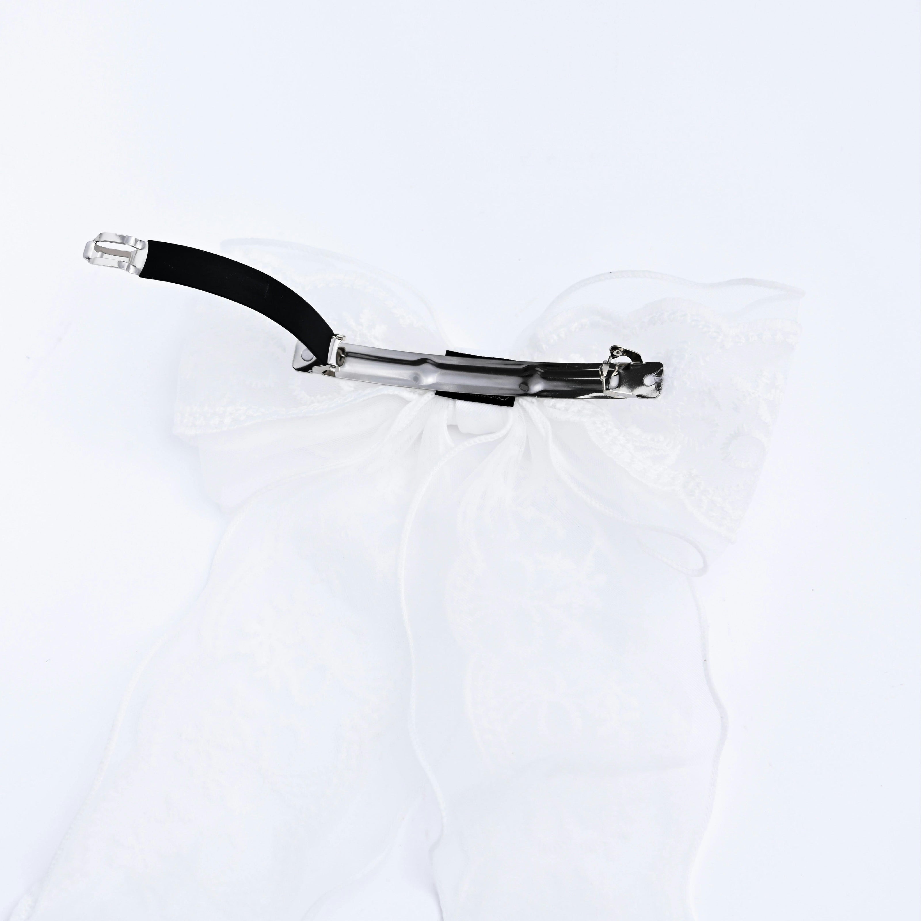 White Sheer Embroidered Organza Lace Hair Clip