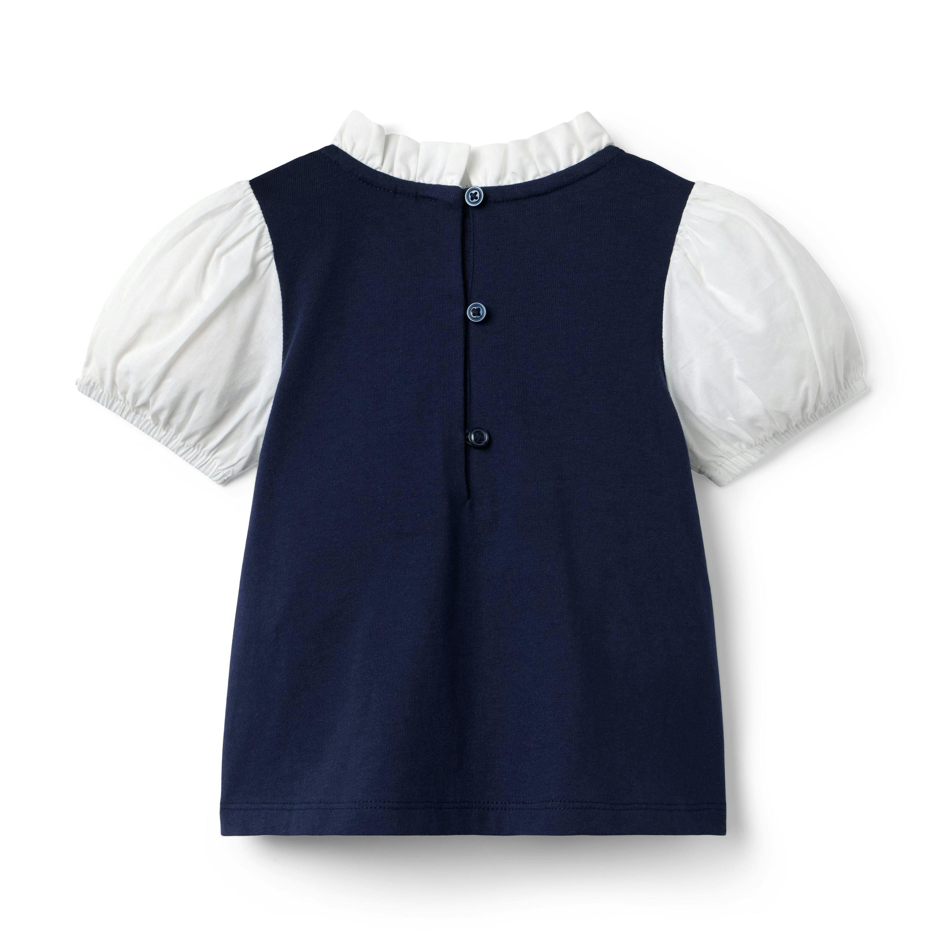 Bow Collar Puff Sleeve Top, navy blue