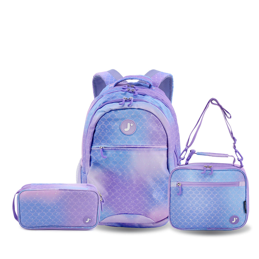Cornelia Backpack with Lunch Bag and Pencil Case in Purple Mermaid