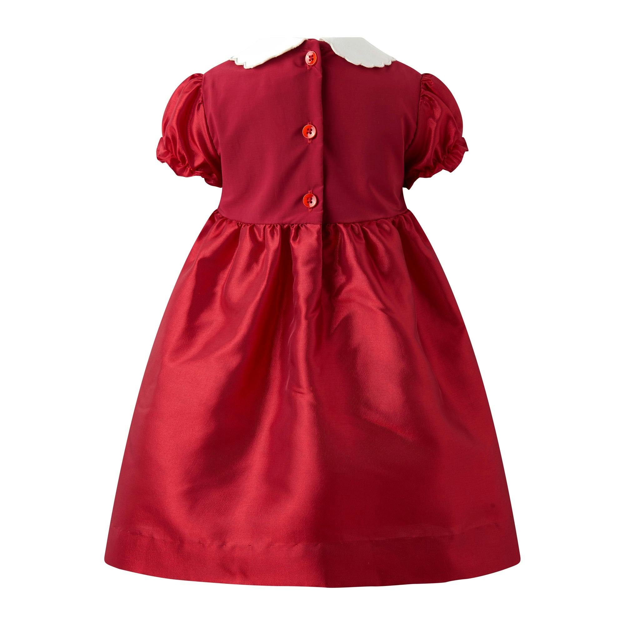 Baby Red Taffeta Rosebud Smocked Dress