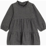 KENDI Neela Flannel Ruffle Neckline Long Sleeve Dress Navy Plaid