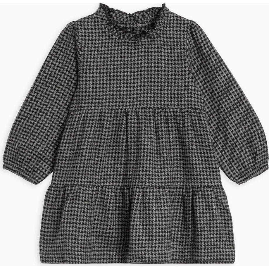 KENDI Neela Flannel Ruffle Neckline Long Sleeve Dress Navy Plaid