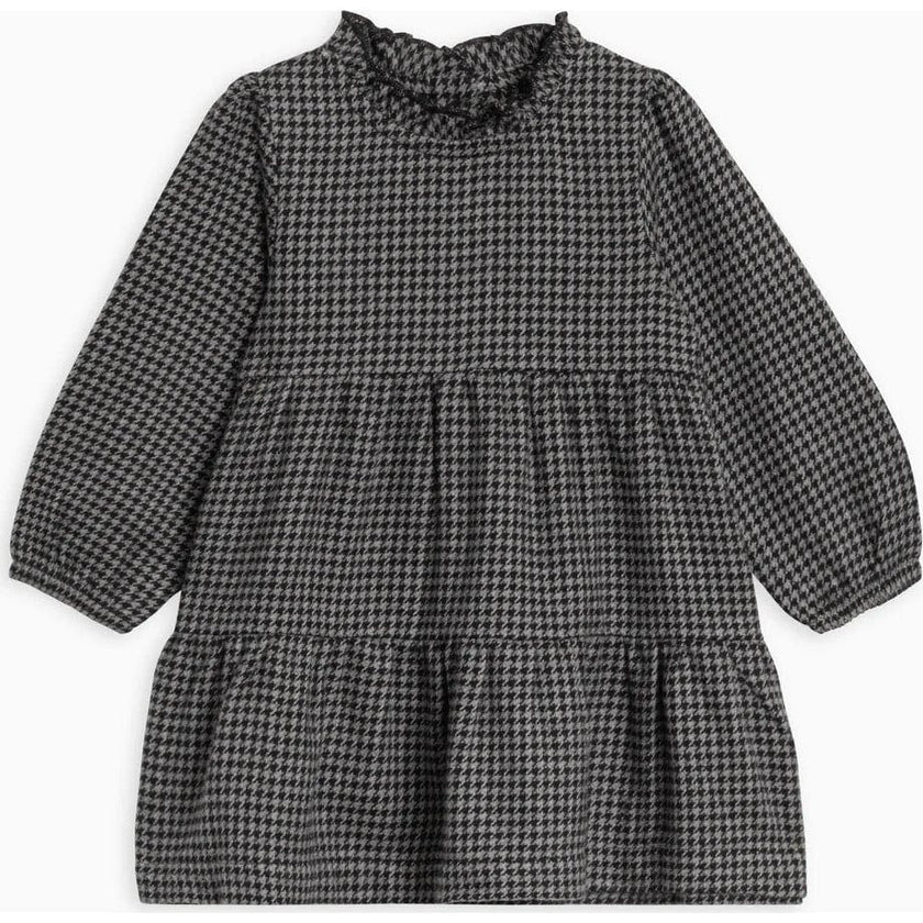 KENDI Neela Flannel Ruffle Neckline Long Sleeve Dress Navy Plaid