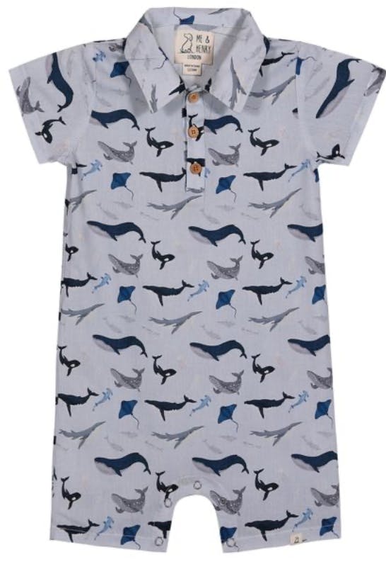 MOLOKAI BLUE WHALE PRINTED WOVEN ROMPER