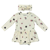 Baby Girl Long Sleeve Bodysuit Dress Set in Wild Stem