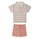 Organic Collar Tee & Shorts Set - Terra Stripes