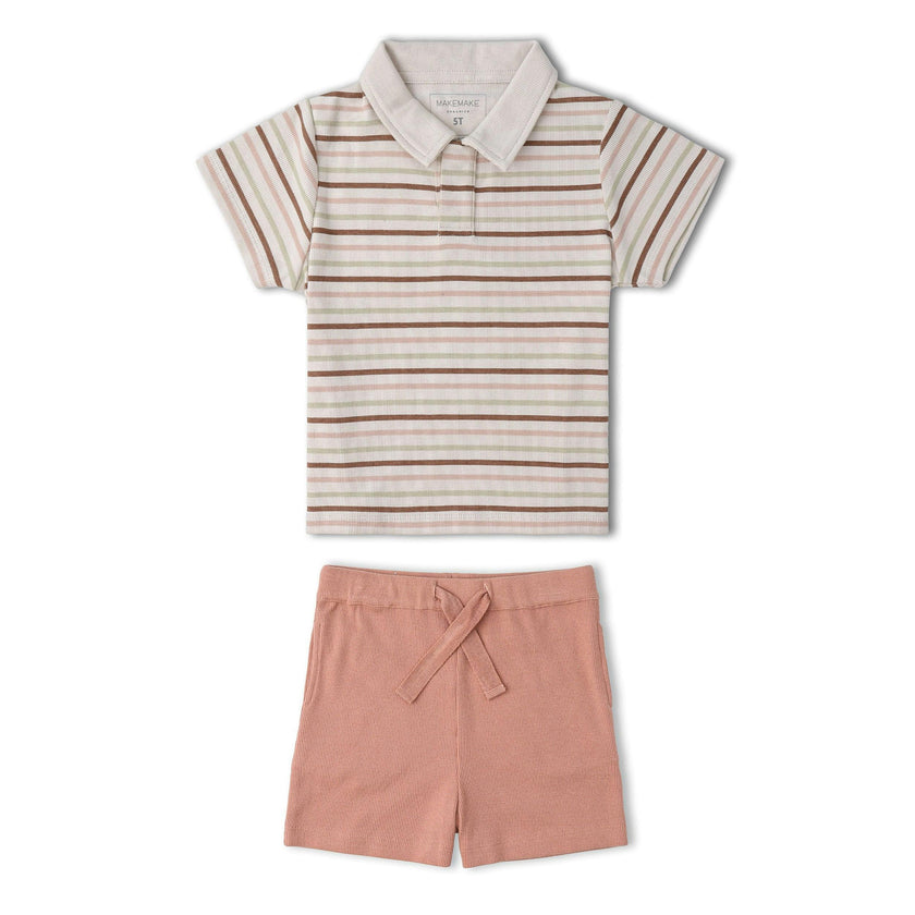 Organic Collar Tee & Shorts Set - Terra Stripes