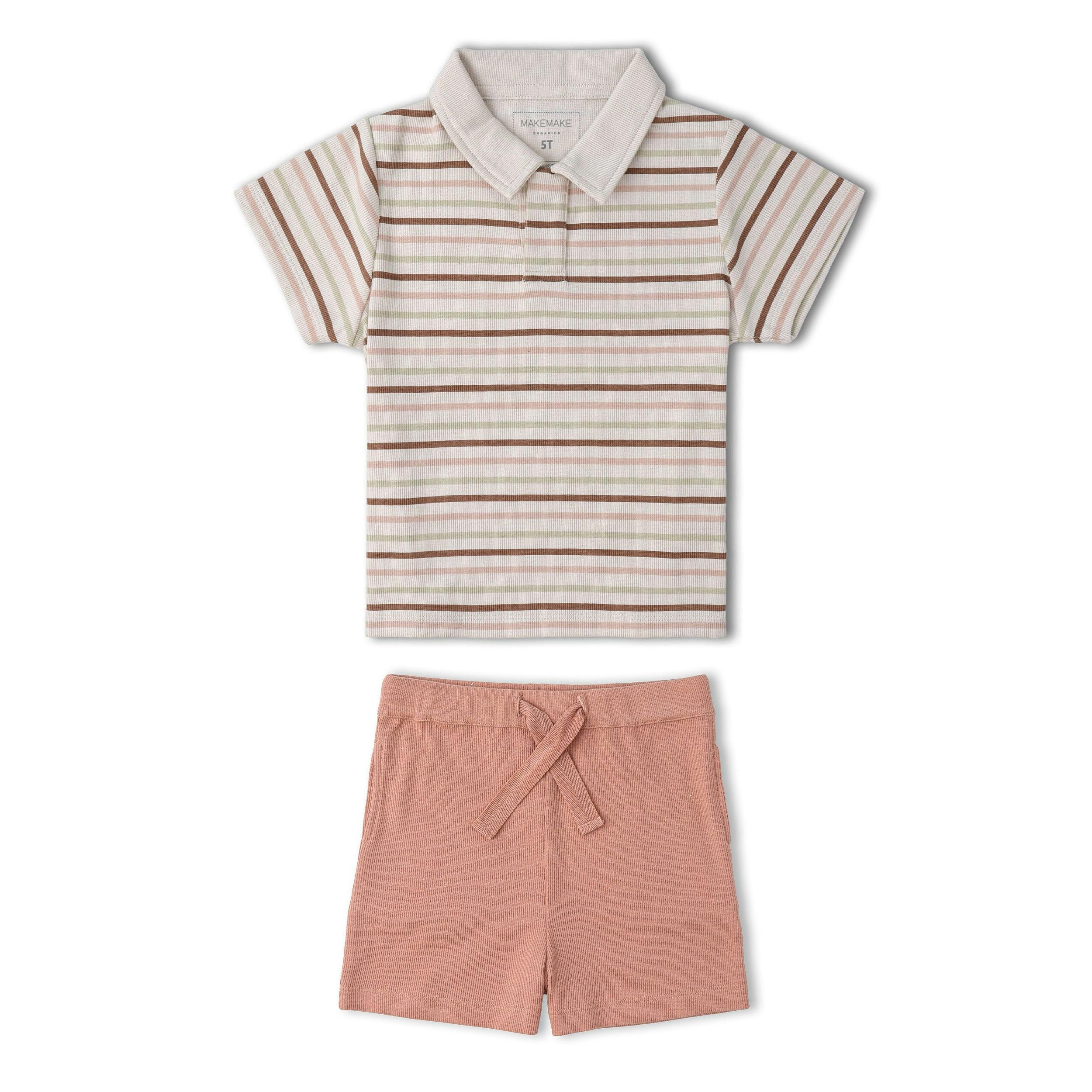 Organic Collar Tee & Shorts Set - Terra Stripes