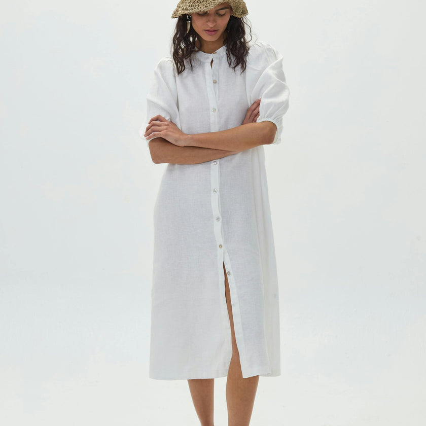 Bubble Linen Dress - Off White