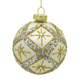 Kurt Adler 80MM Glass Silver Balls With Gold & Silver Criss-Cross Glitter Design Set, 6-Pieces
