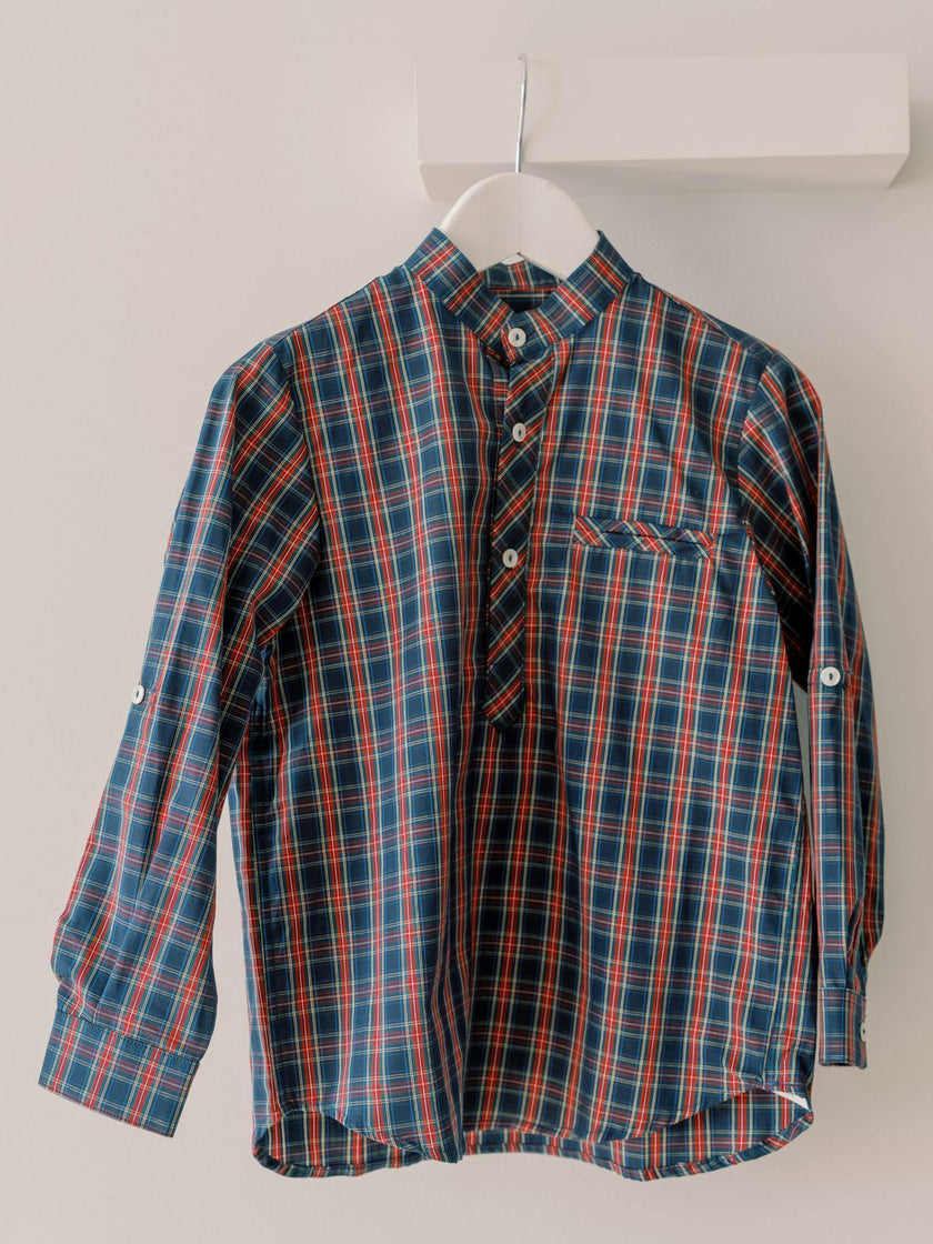 Navy Tartan Mateo Long Sleeve Boy Shirt