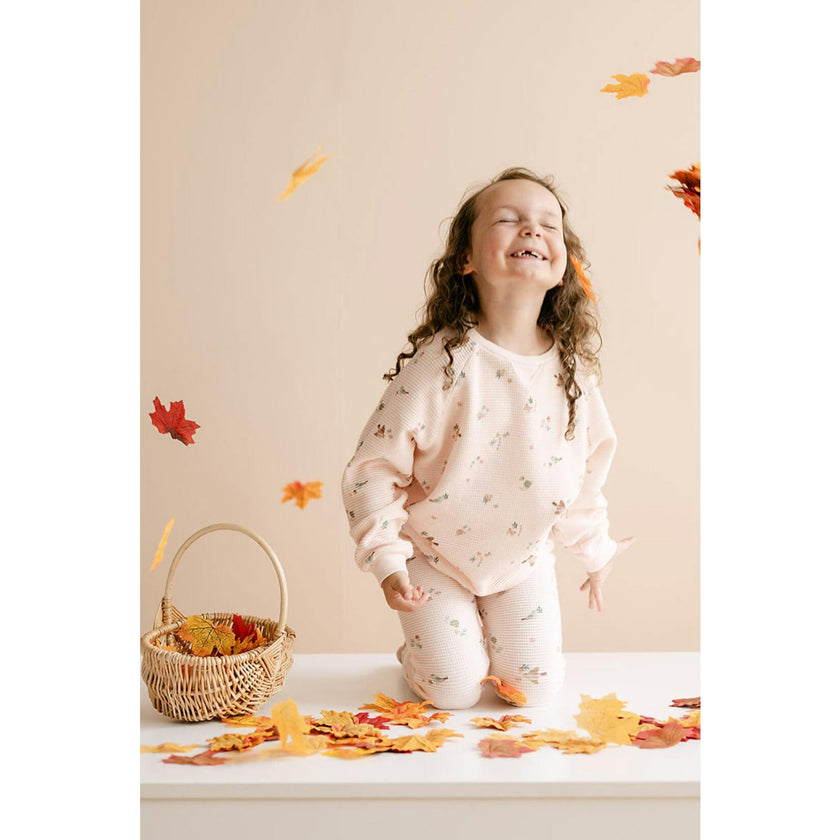 Organic Cotton Waffle Long Sleeve Tee in Birds