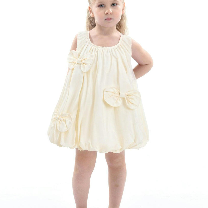 Ivory Sleeveless Bow Dress