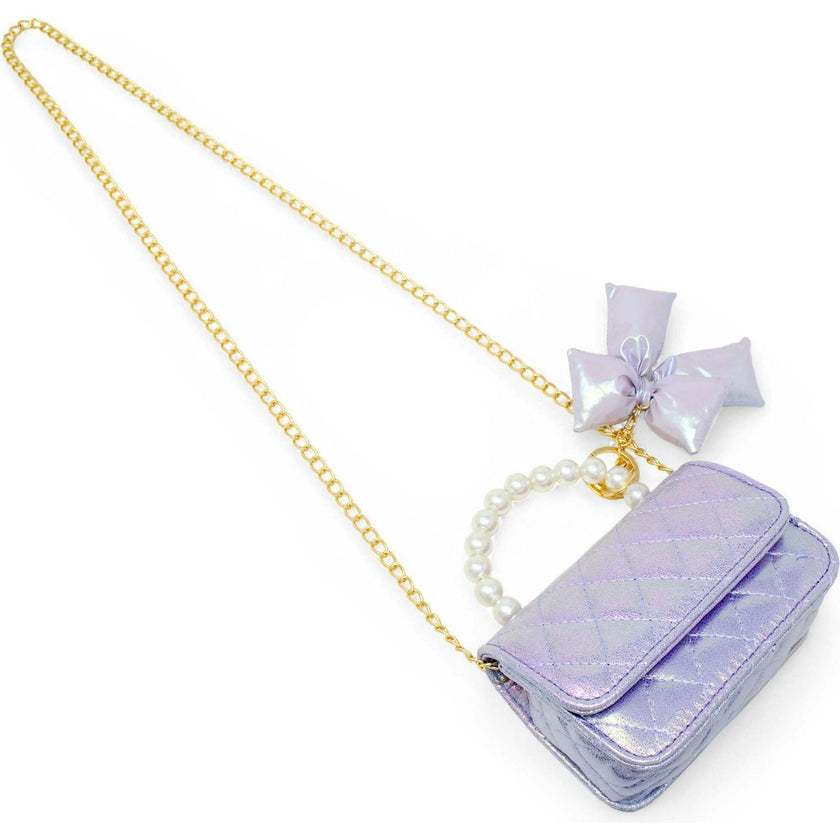 Shiny Quilted Fluffy Bow Handbag