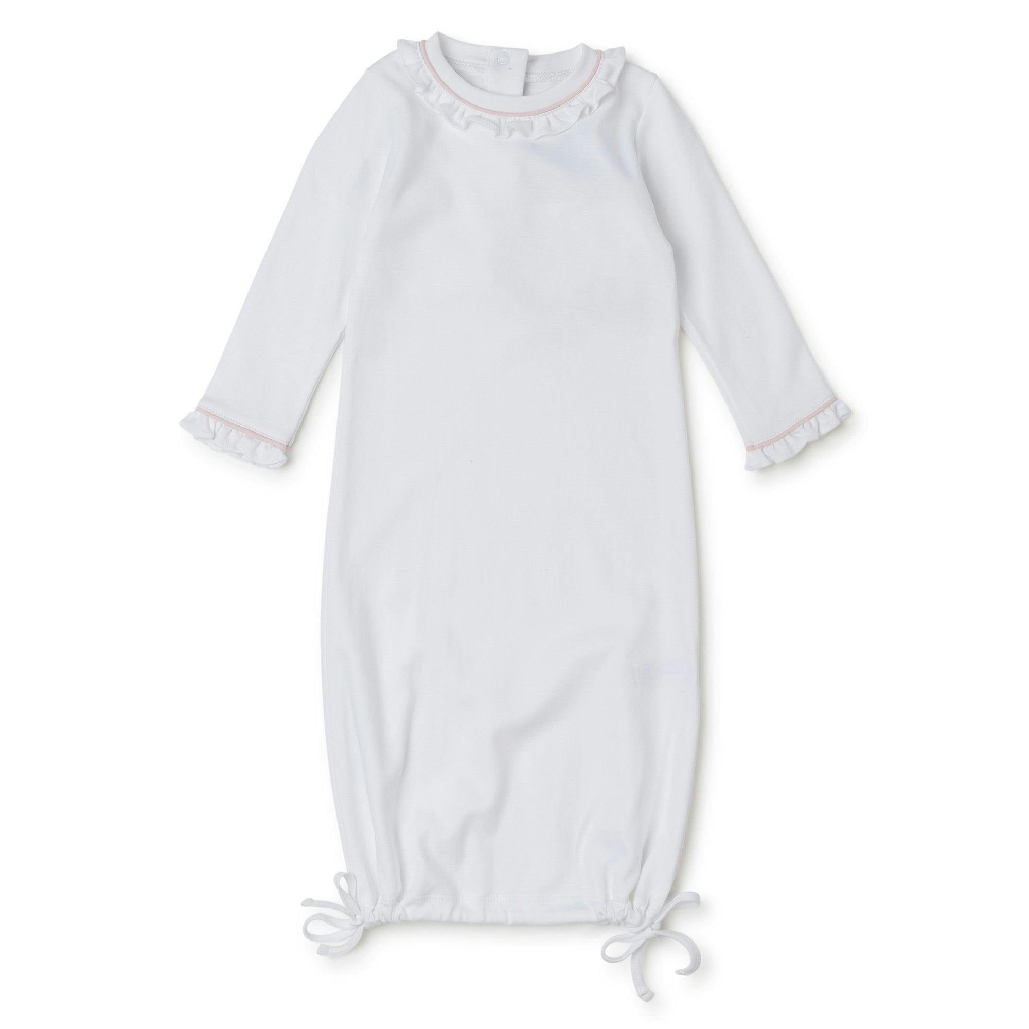 Georgia Pima Cotton Daygown for Girls White with Light Pink Piping