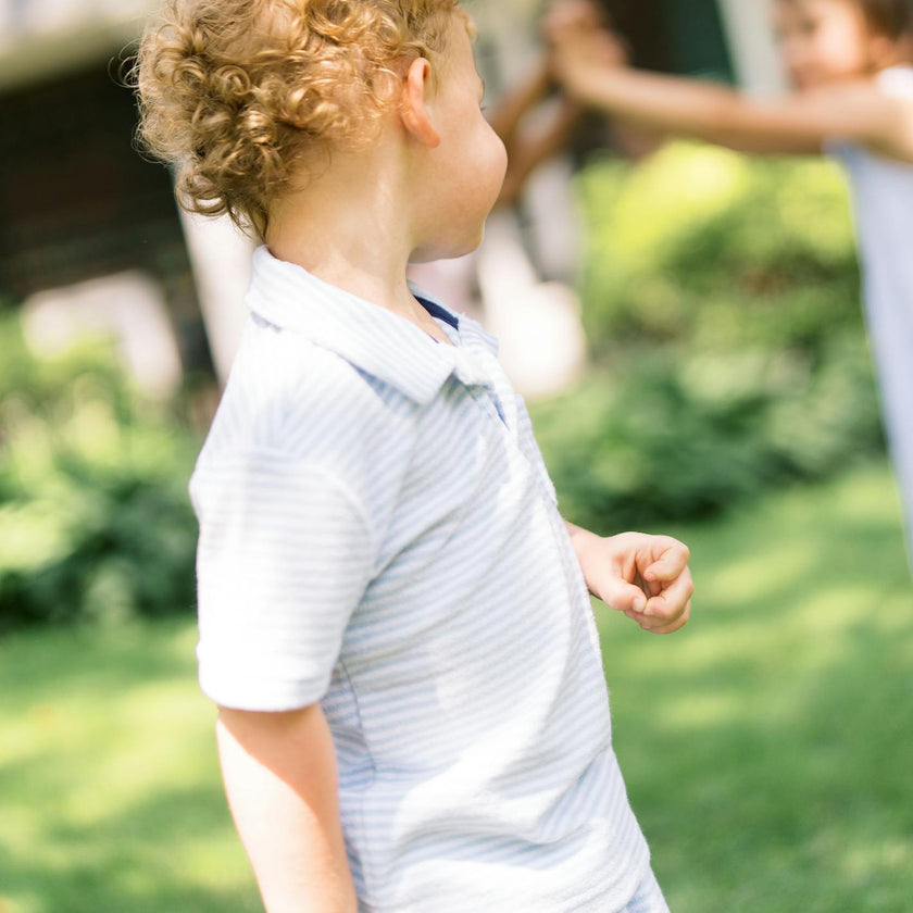 boys powder blue stripe french terry polo