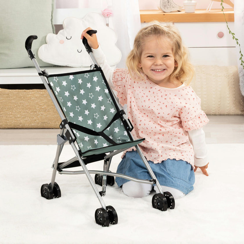Bayer Design Dolls: Buggy Umbrella Stroller - Green & White Stars