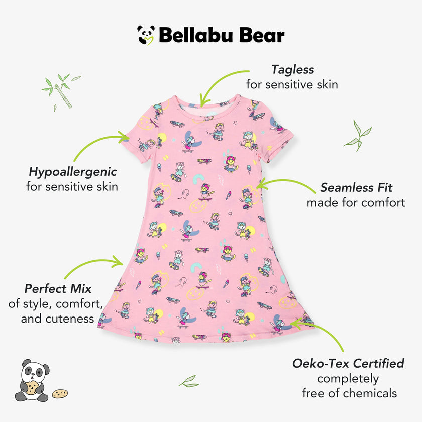 Skater Kitty Bamboo Girls' Long Sleeve Dress