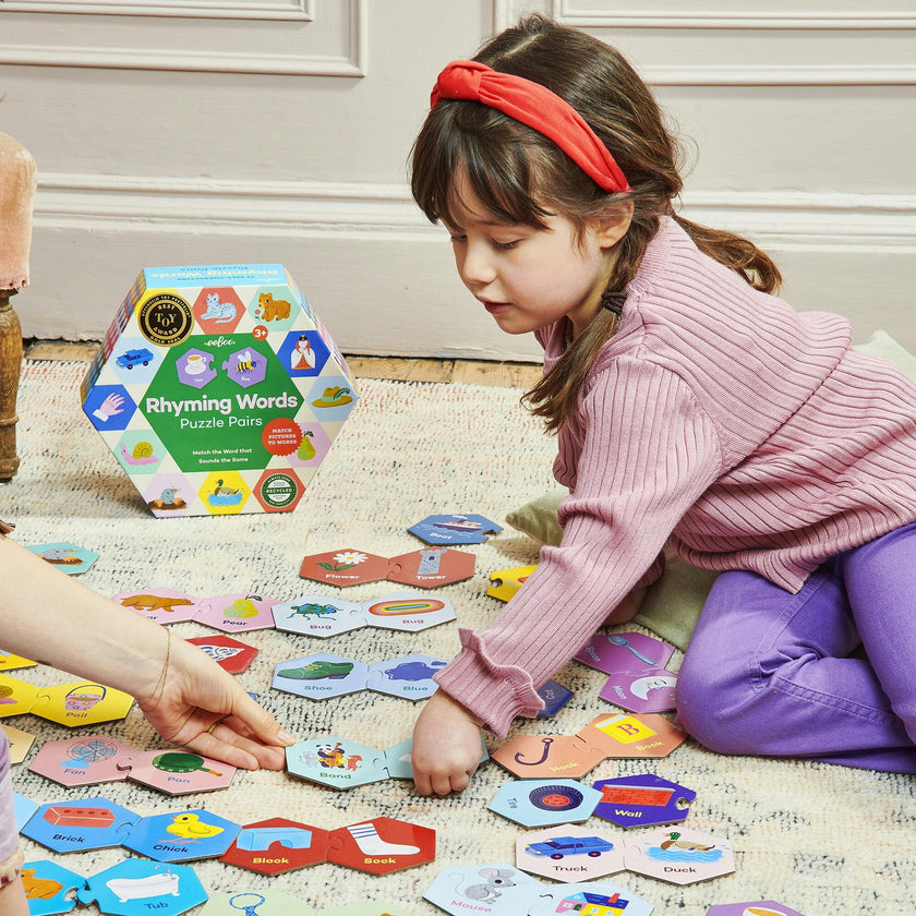Hexagon Puzzle Pairs: Rhyming Words