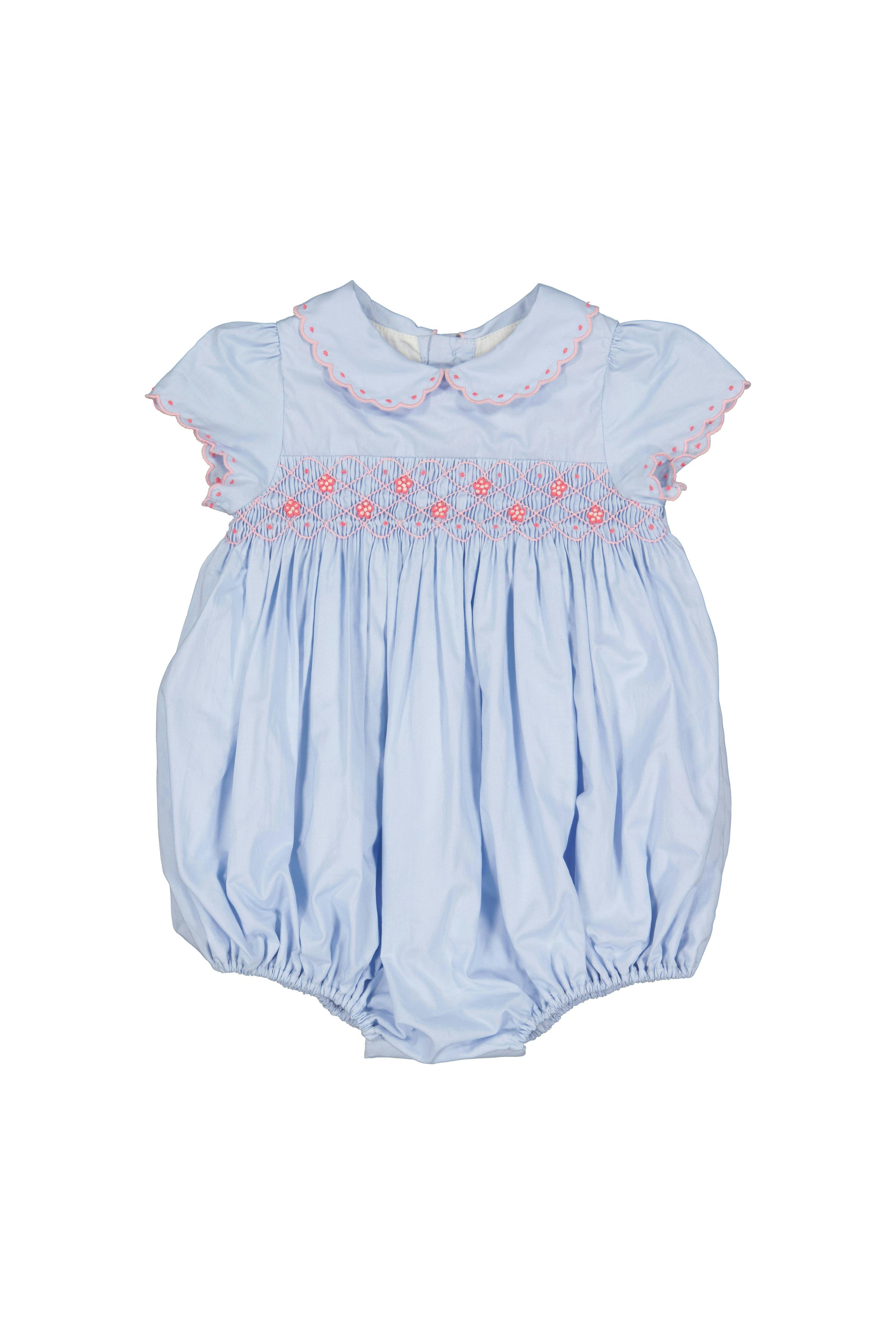 Cassis Blue Short Sleeve Smocked Romper