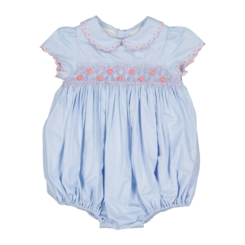 Cassis Blue Short Sleeve Smocked Romper