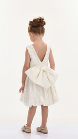 Pearl White Ainsley Sequin Bow Dress