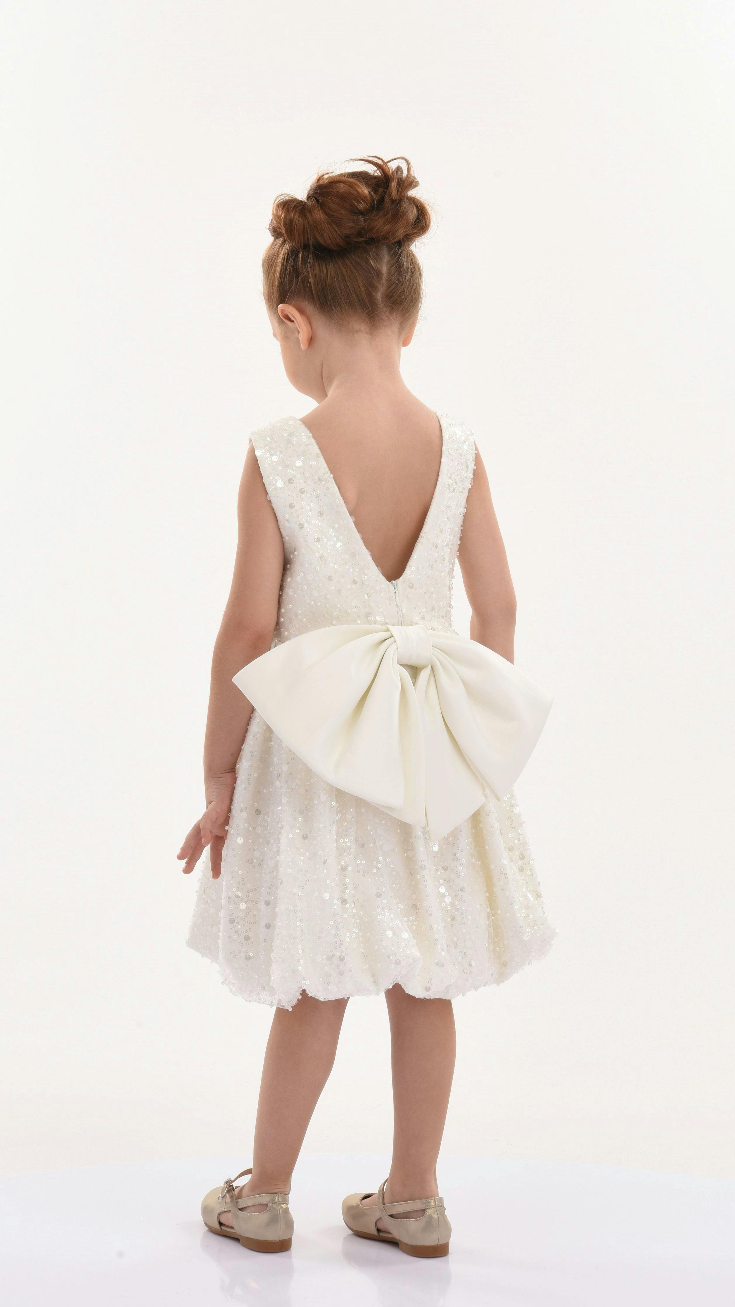 Pearl White Ainsley Sequin Bow Dress
