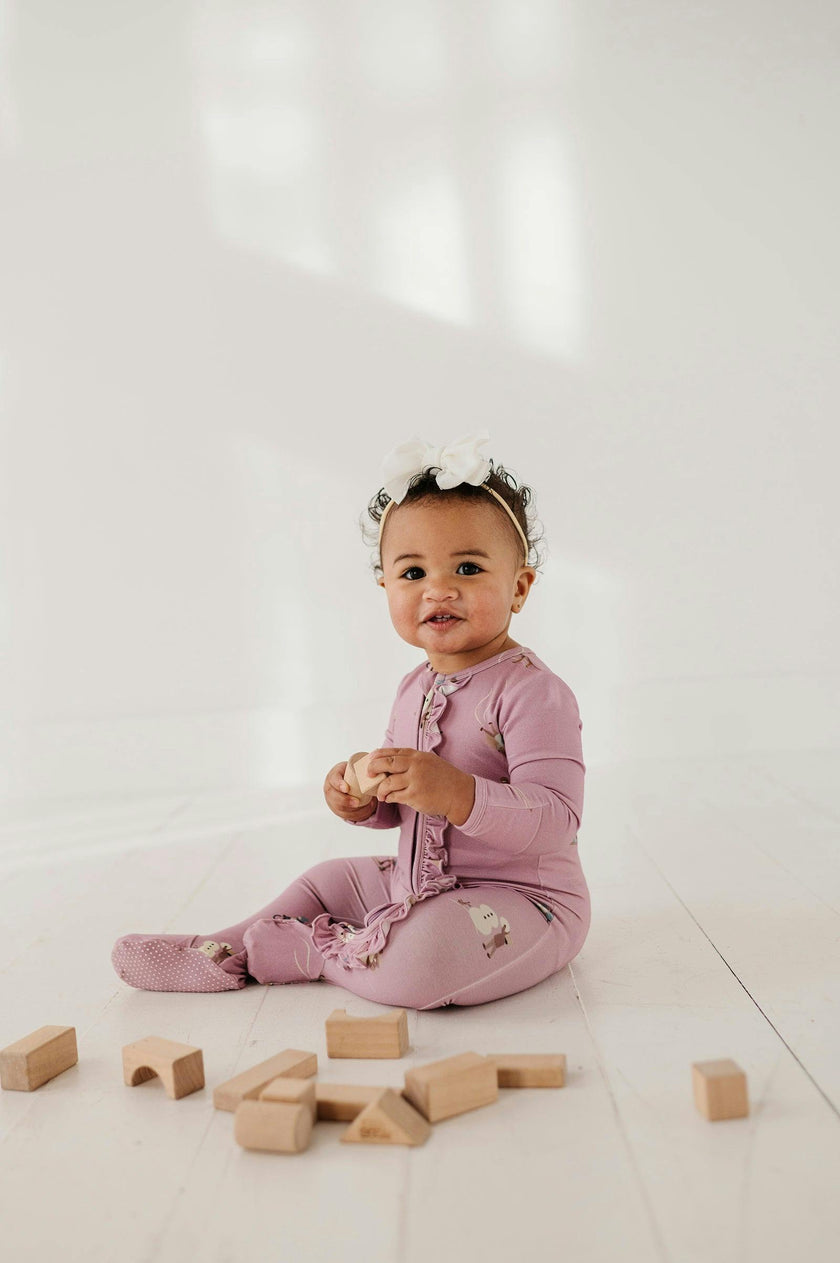 Baby Girl Footie Romper in Ski in Mauve