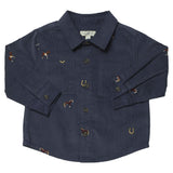 Boys Long Sleeve Jack Shirt - Navy Horse Embroidery