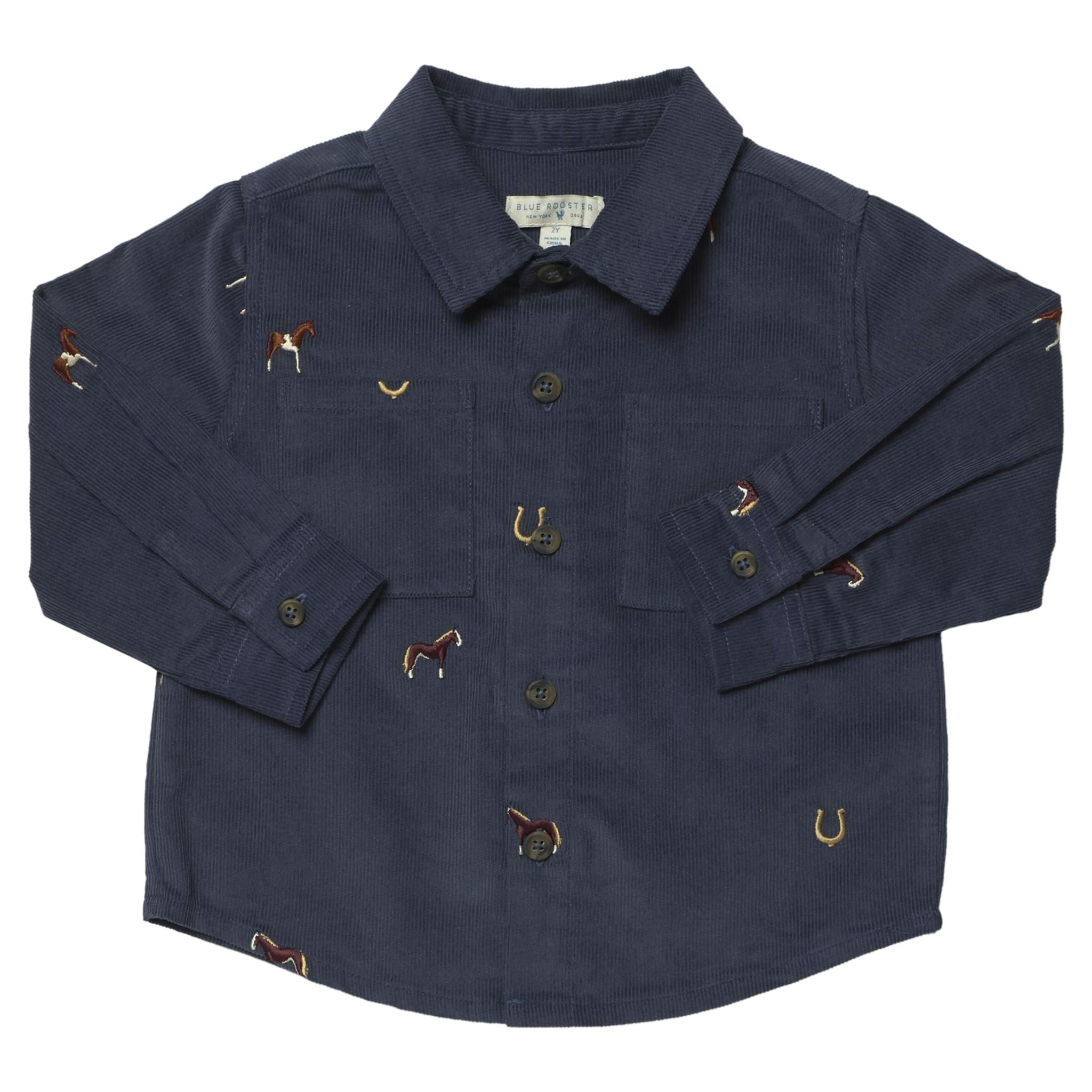 Boys Long Sleeve Jack Shirt - Navy Horse Embroidery