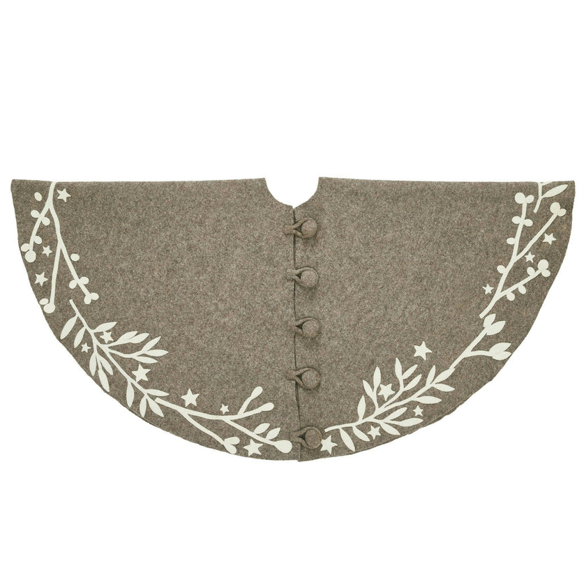 Handmade Branches and Stars Gray XL Christmas Tree Skirt Felt 72"