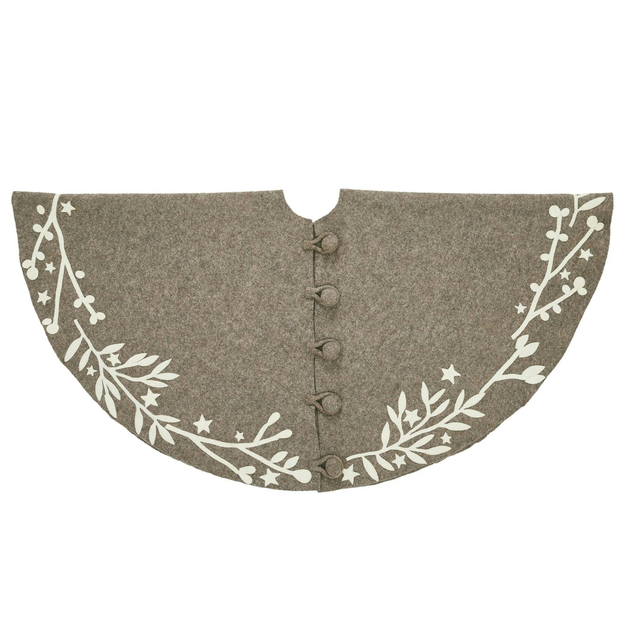 Handmade Branches and Stars Gray XL Christmas Tree Skirt Felt 72