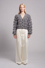 LUELLA STRIPE CARDI | IVORY + BLACK STRIPE