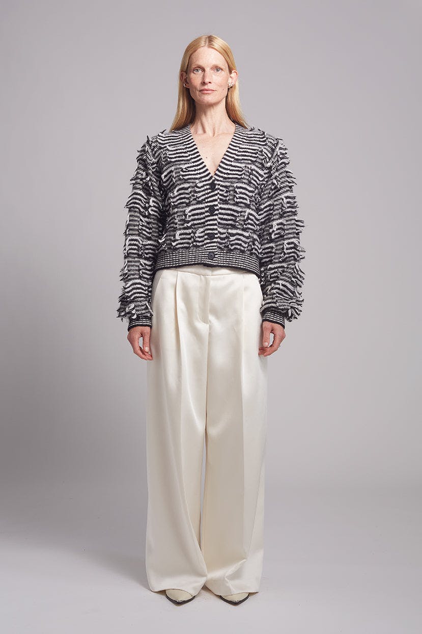 LUELLA STRIPE CARDI | IVORY + BLACK STRIPE