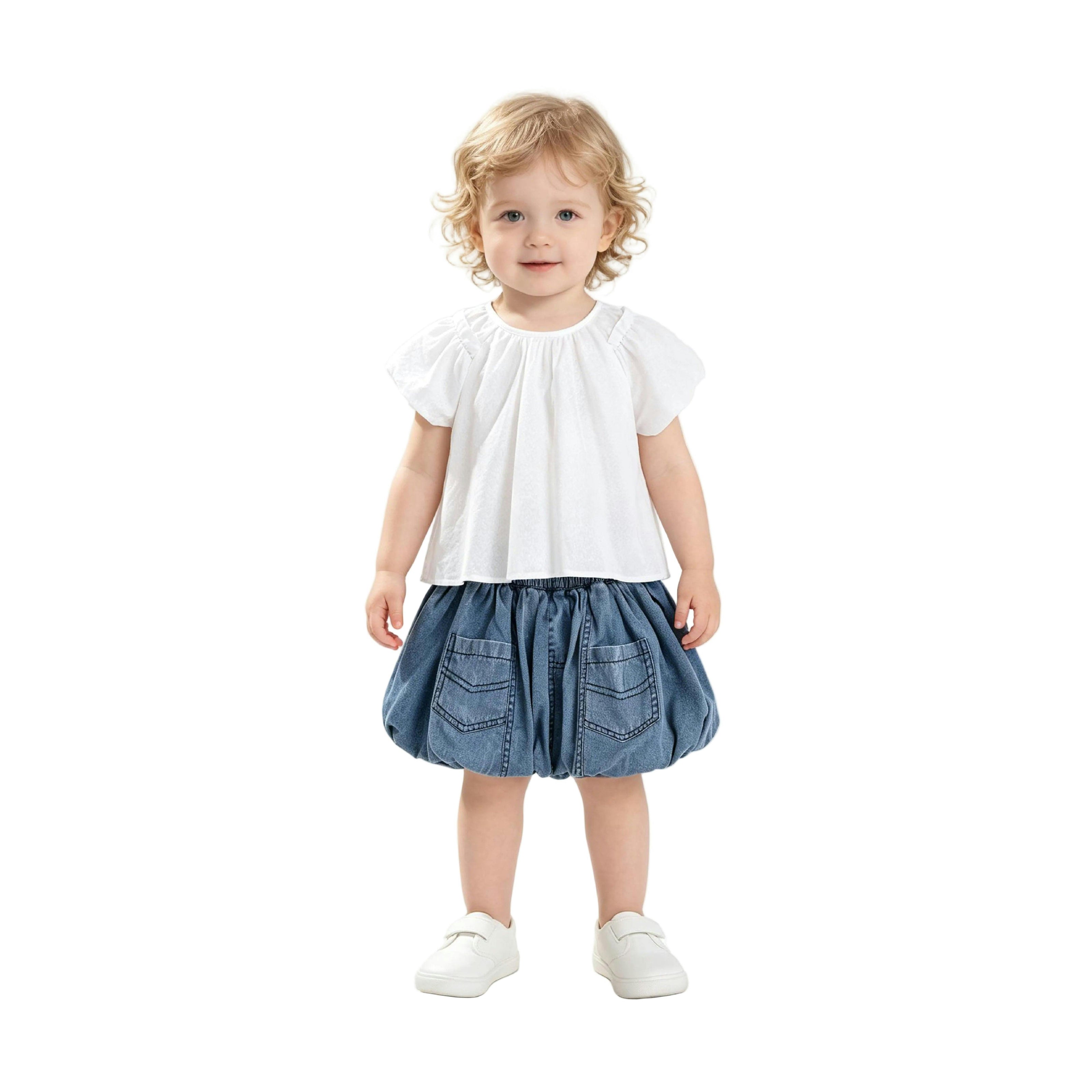 White Lace-Trim Bow Skirt Set