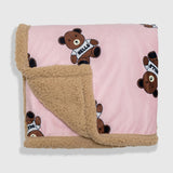 Cozy Switch Blanket – Reversible Sherpa & Mink Fleece Blanket with Embroidered Appliqué, Teddy Bears