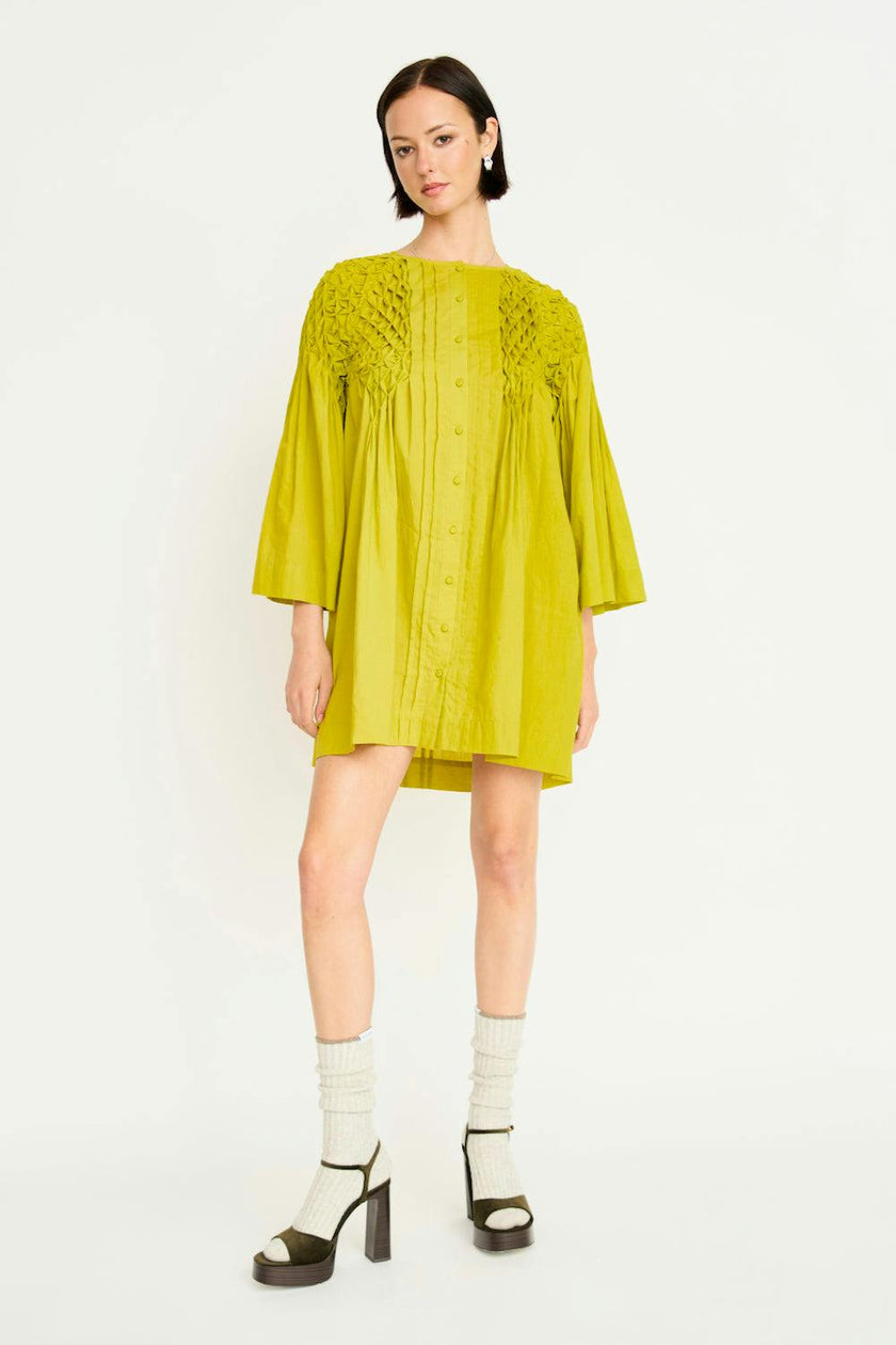 Ynez Smocked Dress in Lemongrass