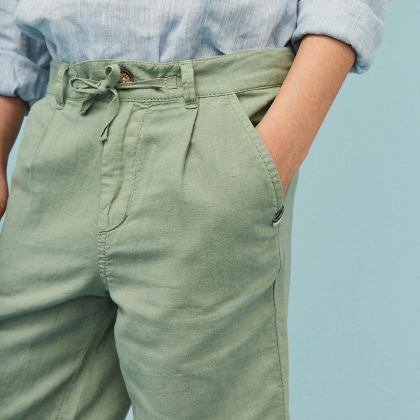 Grey Green Linen Cotton Shorts