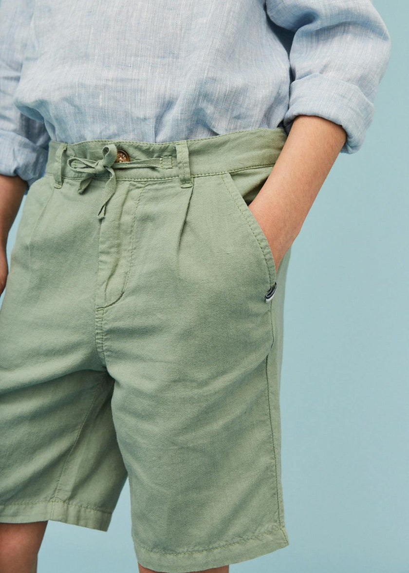 Grey Green Linen Cotton Shorts